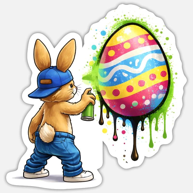 Graffiti Hase mit Osterei - Sticker Größe S (10 x 10 cm) - Mattweiß