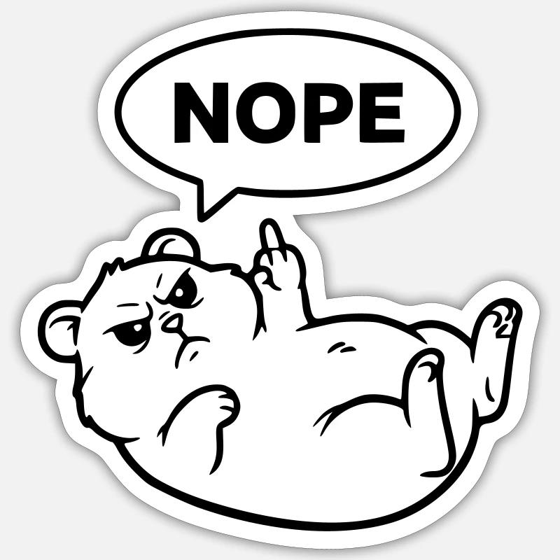 Hamster Mittelfinger Nope Outline - Sticker Größe S (10 x 10 cm) - Mattweiß