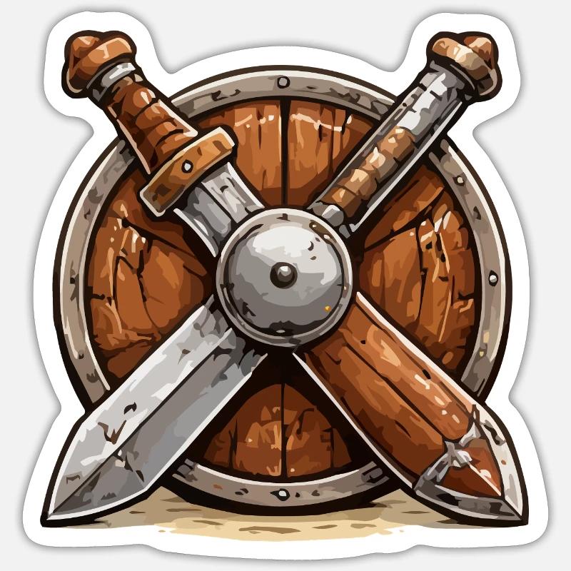 Bouclier et Épées Viking Sticker taille S (10 x 10 cm)