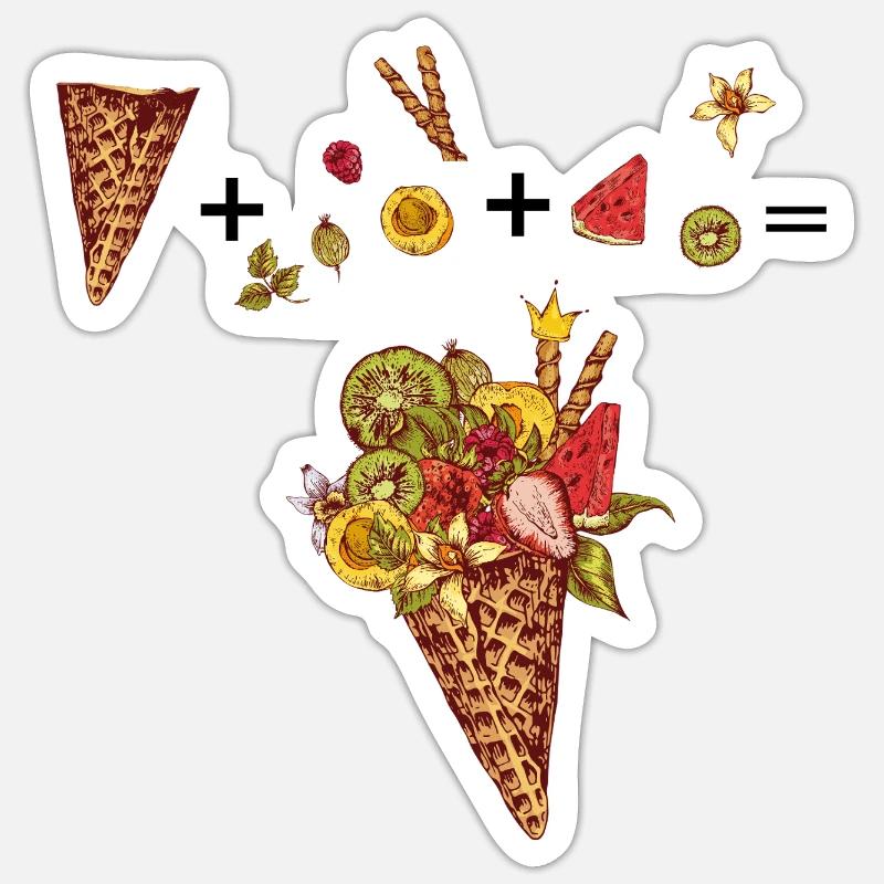  Eiswaffel mit buntem Obst - Sticker Größe S (10 x 10 cm) - Mattweiß