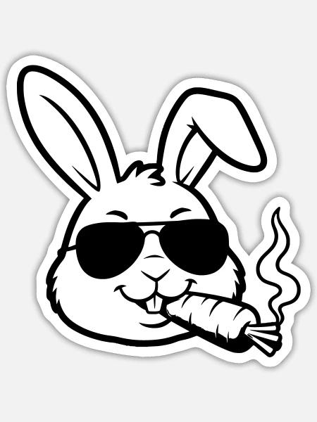 Cooler Hase Brille Karotte Outline - Sticker Größe S (10 x 10 cm) - Mattweiß