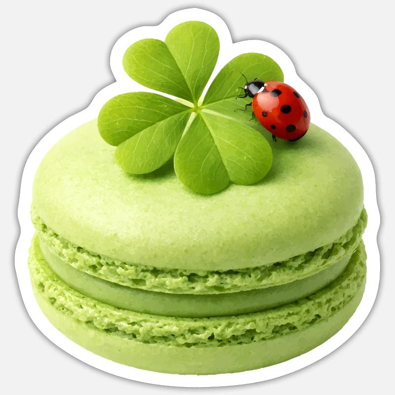 Green macaron with lucky clover - Sticker size S (10 x 10 cm) - white matte