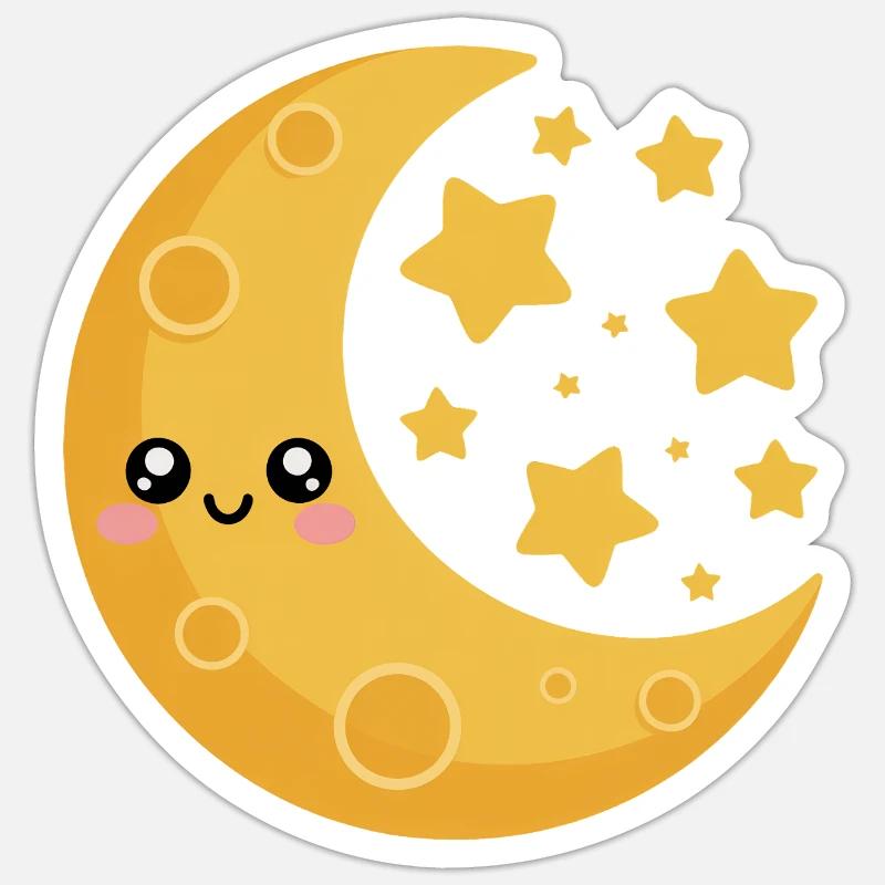 Mond und Sterne - Sticker Größe S (10 x 10 cm) - Mattweiß