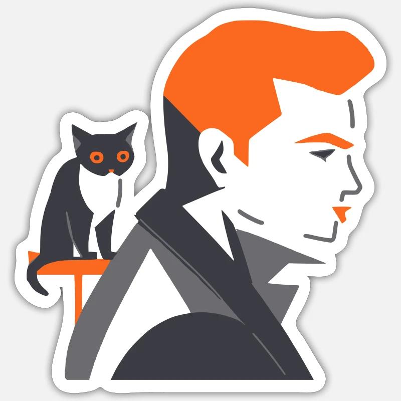 Mann mit Katze - Tusarisa - Sticker Größe S (10 x 10 cm) - Mattweiß