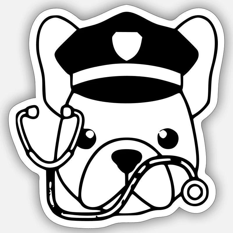 Frenchie Arzt Kopf Outline - Sticker Größe S (10 x 10 cm) - Mattweiß