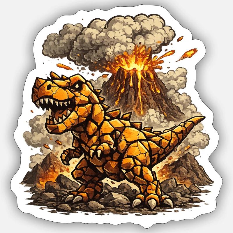 Fire Lava T-Rex - Sticker size S (10 x 10 cm) - white matte