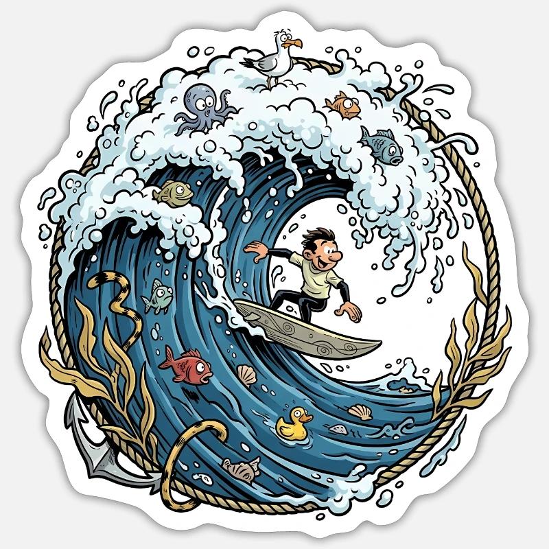 Surfeurs, surfeurs et la mer - Sticker taille S (10 x 10 cm) - blanc mat