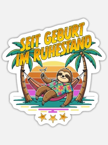 Seit Geburt im Ruhestand Sloth - Sticker Größe S (10 x 10 cm) - Mattweiß