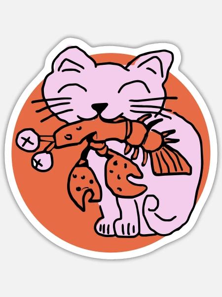 Katze frisst Krebs auf - Sticker Größe S (10 x 10 cm) - Mattweiß