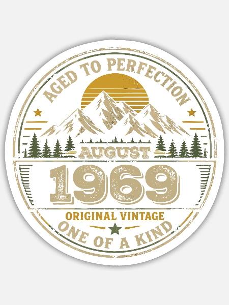 1969 August Geburtstagsgeschenk Vintage 1969 - Sticker Größe S (10 x 10 cm) - Mattweiß