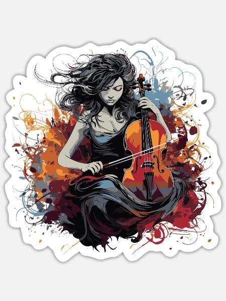 Cellospieler Cellist-Musikerin - Sticker Größe S (10 x 10 cm) - Mattweiß