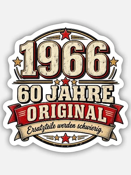 1966 – 60 Jahre Original | Lustiges Retro Design - Sticker Größe S (10 x 10 cm) - Mattweiß