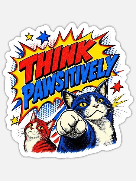 Think Pawsitively Comic katzen - Sticker Größe S (10 x 10 cm) - Mattweiß