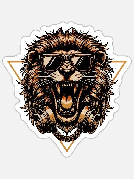 DJ LION - Sticker Größe S (10 x 10 cm) - Mattweiß