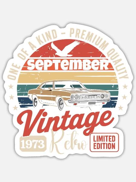 Jubiläum: September 1973 Oldtimer - Sticker Größe S (10 x 10 cm) - Mattweiß