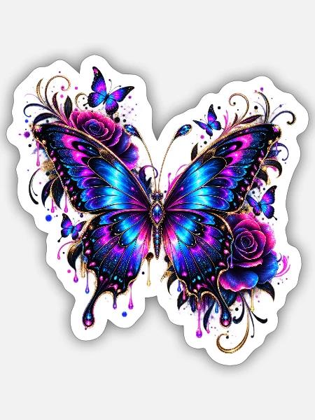 Neon Schmetterling mit leuchtenden Flügeln - Sticker Größe S (10 x 10 cm) - Mattweiß