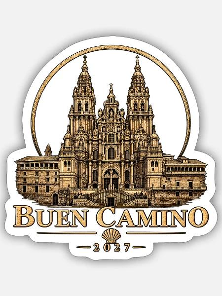 Buen Camino 2027 Kathedrale Santiago - Sticker Größe S (10 x 10 cm) - Mattweiß
