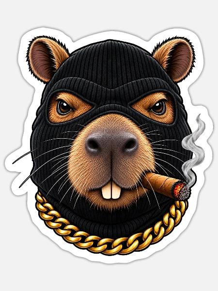 Böses Capybara mit Sturmhaube - Sticker Größe S (10 x 10 cm) - Mattweiß