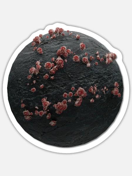 Steinkugel mit pinken Rosen - Sticker Größe S (10 x 10 cm) - Mattweiß