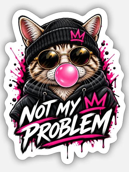 Not My Problem cat Neon Design - Sticker Größe S (10 x 10 cm) - Mattweiß