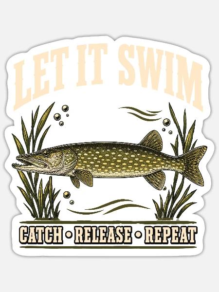 Hechtangeln Catch and Release Shirt - Sticker Größe S (10 x 10 cm) - Mattweiß