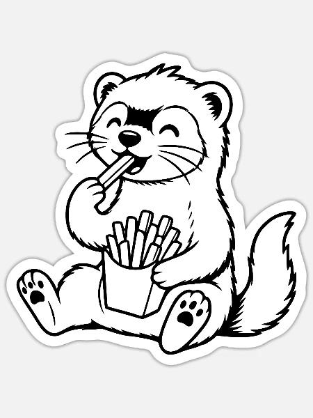 Frettchen isst Pommes - Sticker Größe S (10 x 10 cm) - Mattweiß