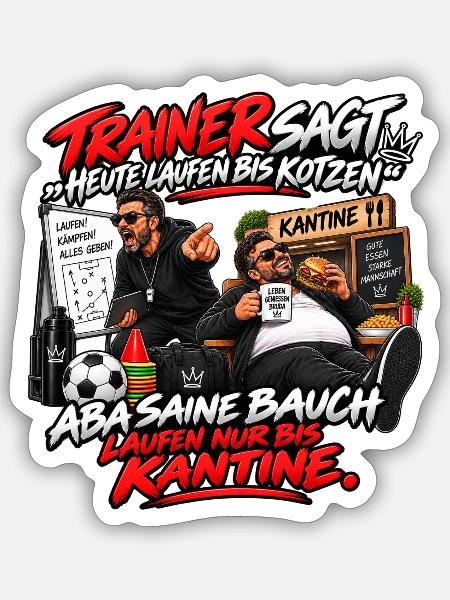 Trainer Spruch: Laufen bis Kantine - Sticker Größe S (10 x 10 cm) - Mattweiß