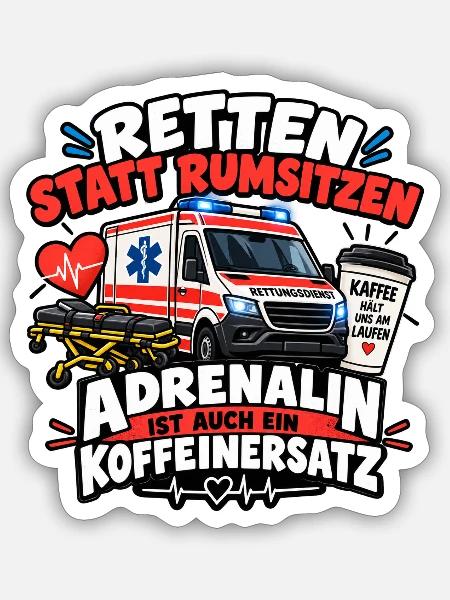 Retten statt Rumsitzen – Adrenalin Koffeinersatz - Sticker Größe S (10 x 10 cm) - Mattweiß