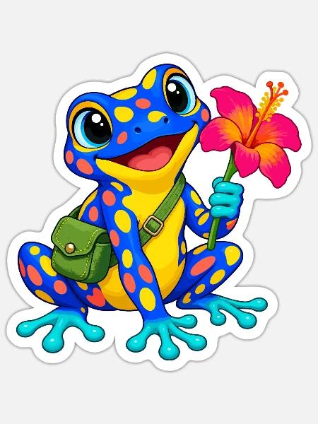 Bunter Frosch Hibiskus - Sticker Größe S (10 x 10 cm) - Mattweiß