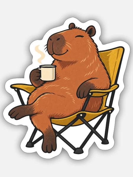 Entspanntes Capybara beim Camping - Sticker Größe S (10 x 10 cm) - Mattweiß