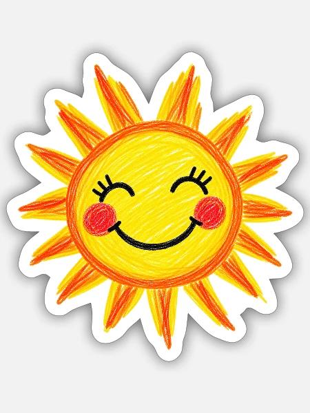 Lächelnde Sonne Crayon-Stil - Sticker Größe S (10 x 10 cm) - Mattweiß