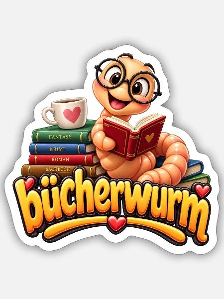 Bücherwurm im Bücheruniversum - Sticker Größe S (10 x 10 cm) - Mattweiß