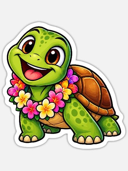 Fröhliche Schildkröte mit Hibiskus - Sticker Größe S (10 x 10 cm) - Mattweiß