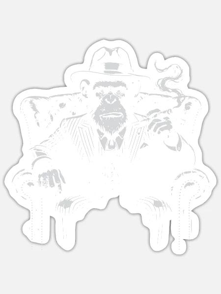Mafia-Affe rauchende Zigarre - Sticker Größe S (10 x 10 cm) - Mattweiß