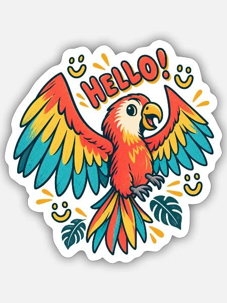 Farbenfroher Papagei Hallo - Sticker Größe S (10 x 10 cm) - Mattweiß