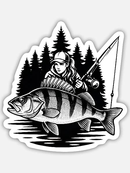 Wald- und Barschfischerin - Sticker Größe S (10 x 10 cm) - Mattweiß