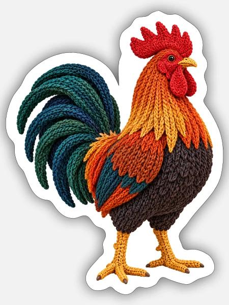 Bunter Strickhahn Kunstdesign - Sticker Größe S (10 x 10 cm) - Mattweiß