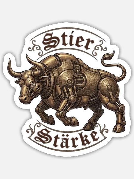 Steampunk Stier Stärke - Sticker Größe S (10 x 10 cm) - Mattweiß