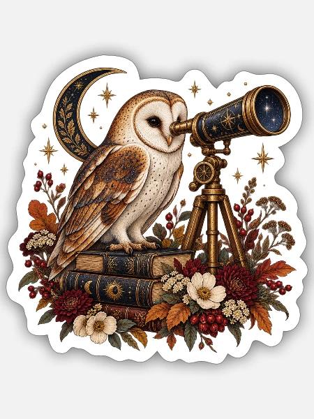 Schleiereule beobachtet die Sterne - Sticker Größe S (10 x 10 cm) - Mattweiß