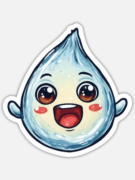 Kawaii Wassertropfen mit Gesicht - Sticker Größe S (10 x 10 cm) - Mattweiß
