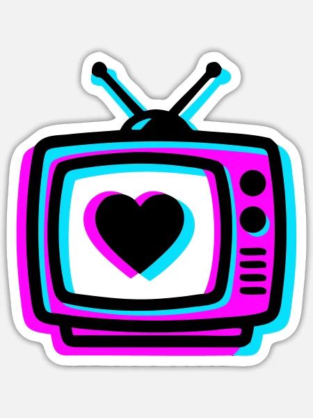 Pink TV Herz Glitch Icon - Sticker Größe S (10 x 10 cm) - Mattweiß