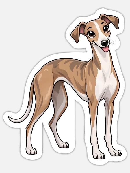 Greyhound Kawaii Style – Süßer Windhund - Sticker Größe S (10 x 10 cm) - Mattweiß