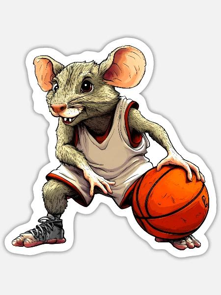 Ratte Basketball - Sticker Größe S (10 x 10 cm) - Mattweiß
