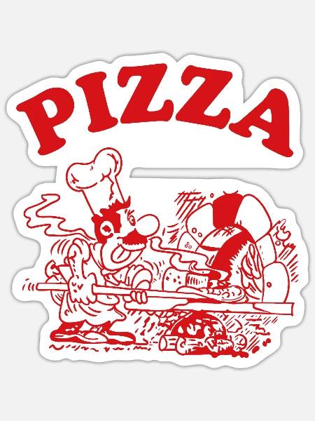 Pizza Pizzabäcker Koch Gastronomie Lustiges Motiv - Sticker Größe S (10 x 10 cm) - Mattweiß