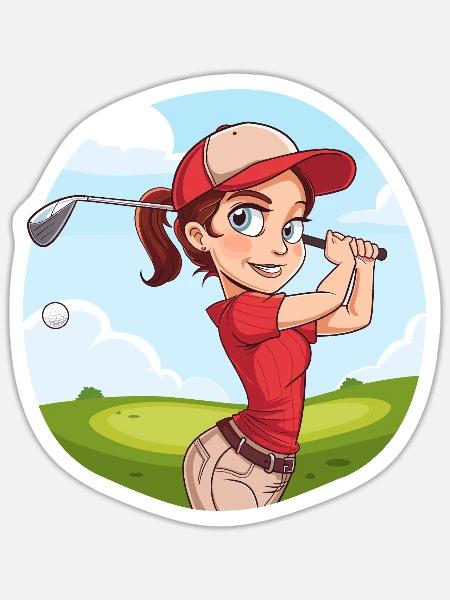 Golferin Cartoon - Sticker Größe S (10 x 10 cm) - Mattweiß
