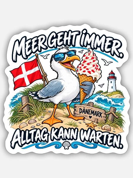 Meer geht immer Dänemark Strand - Sticker Größe S (10 x 10 cm) - Mattweiß