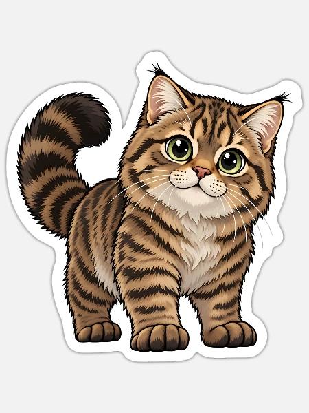 Schottische Wildkatze Kawaii Style - Sticker Größe S (10 x 10 cm) - Mattweiß