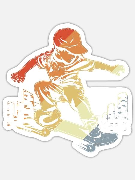 Skateboard Kind Retro - Sticker Größe S (10 x 10 cm) - Mattweiß