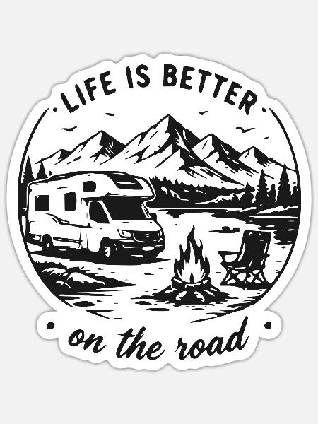 Bergsee Roadtrip Camper - Sticker Größe S (10 x 10 cm) - Mattweiß