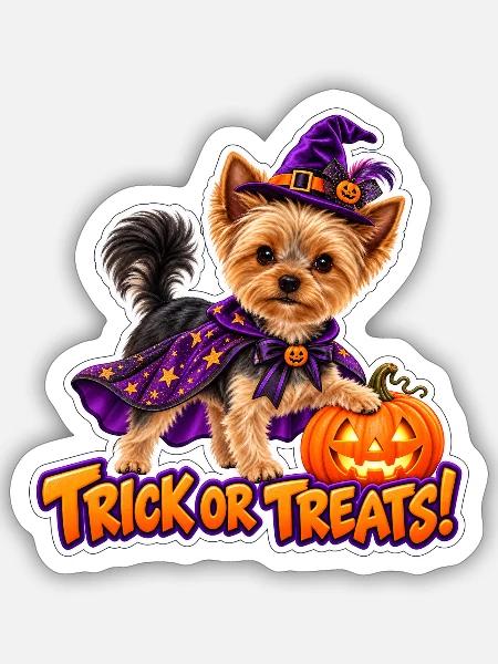 Halloween-Hund mit Kürbis - Sticker Größe S (10 x 10 cm) - Mattweiß